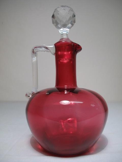 Cranberry glass decanter. Cranberry