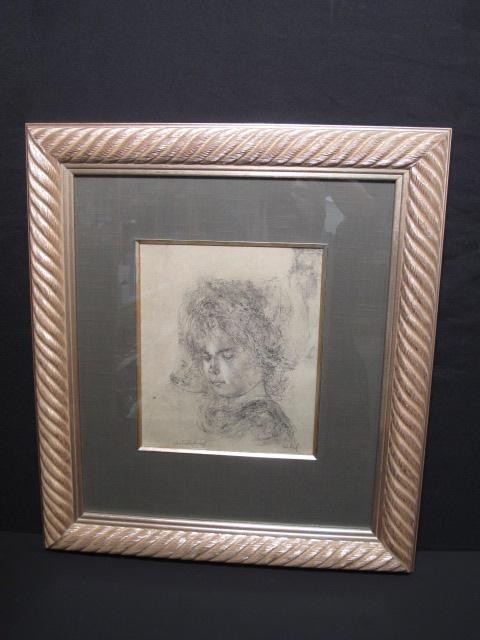 Framed pencil enhanced lithograph.