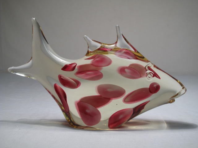 A mid-century art glass fish signed