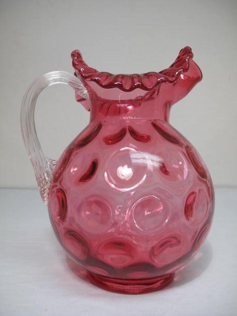 Cranberry Thumbprint glass pitcher.