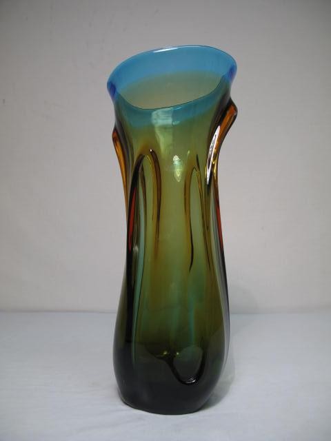 Hand blown glass vase with a blend