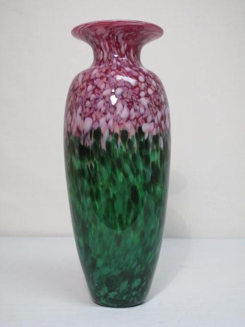 Hand blown art glass vase with mauve