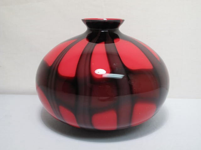Kralik art glass vase red cased in clear