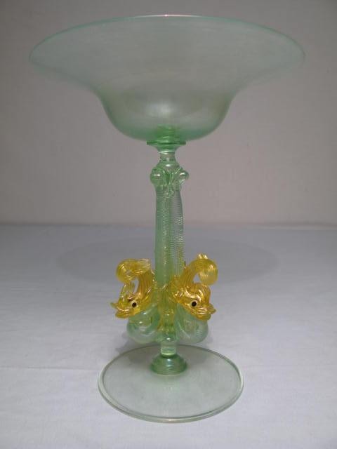 Green art glass figural compote.