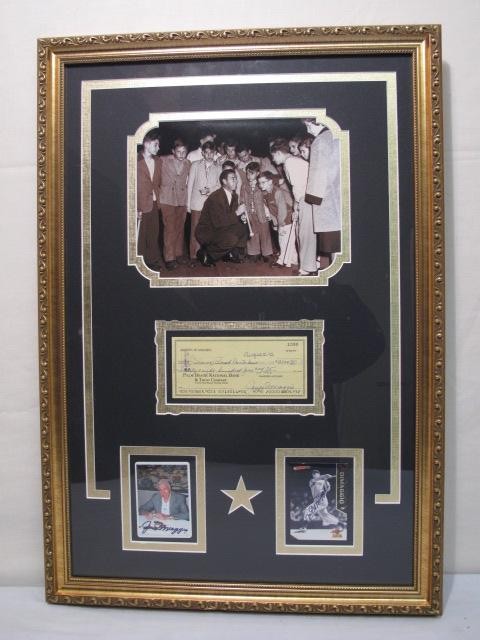 Framed 4 piece Joe DiMaggio memorabilia