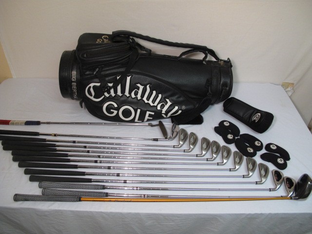 Set of 13 golf clubs & golf bag.