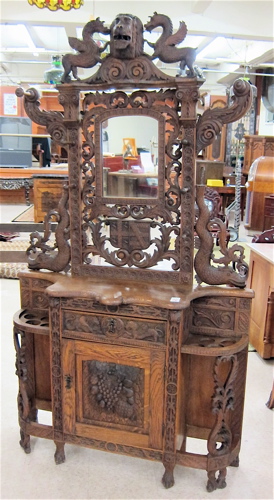 CARVED OAK HALLSTAND J W Keelip 16f303