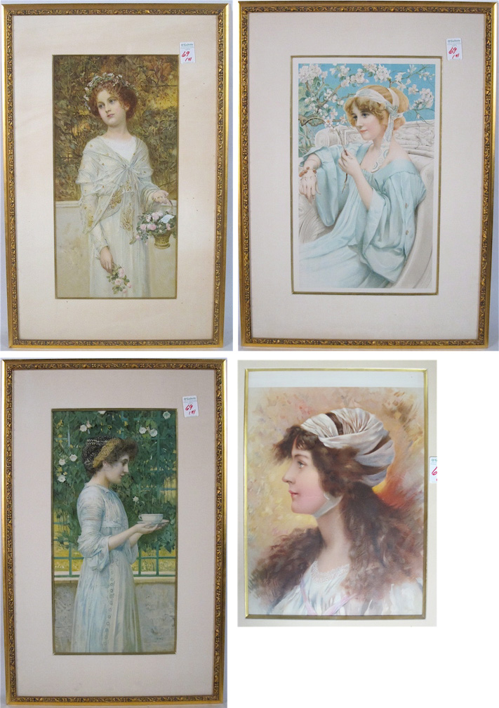 FOUR VICTORIAN STYLE COLOR PRINTS: beautiful