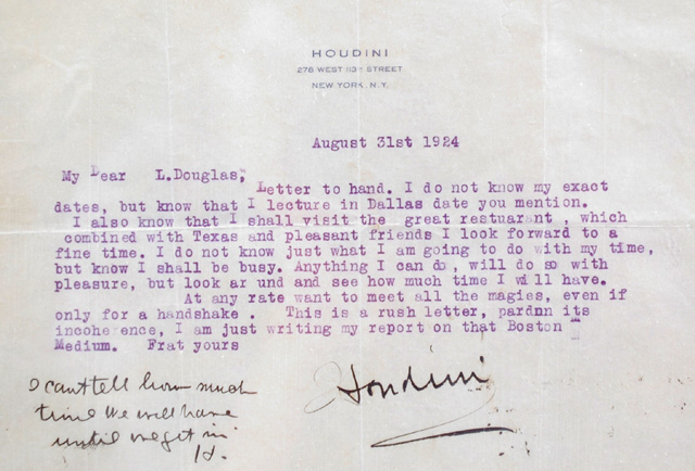 HARRY HOUDINI TYPED LETTER signed 16f373