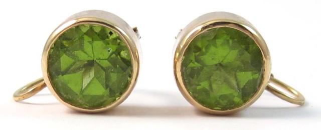 PAIR OF PERIDOT EARRINGS each 14k gold