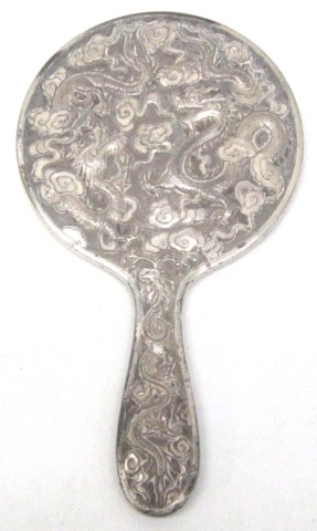 CHINESE EXPORT SILVER HAND MIRROR