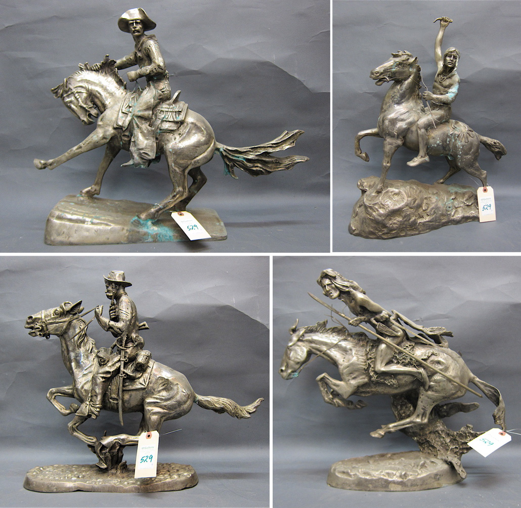 FOUR WESTERN SILVER-GILDED BRONZE SCULPTURES