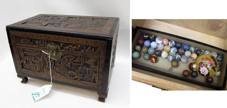 CHINESE CARVED CAMPHORWOOD COVERED BOX.