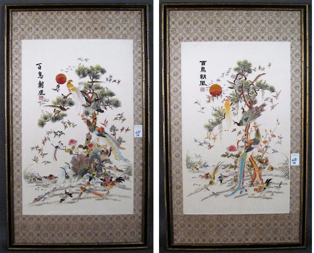 PAIR CHINESE HAND EMBROIDERIES 16f55d