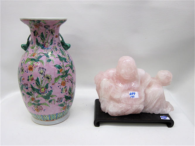 CHINESE ROSE QUARTZ FIGURE OF BUDDHA 16f5a1