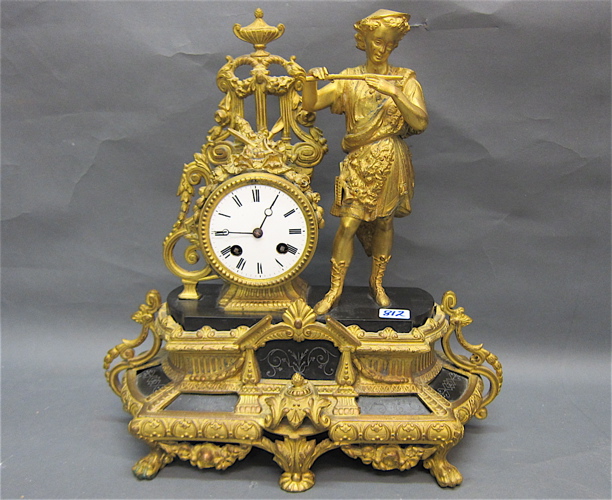 FIGURAL GILT METAL STATUE CLOCK French