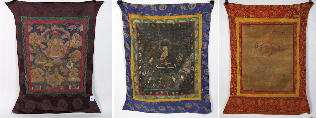 THREE TIBETAN TANKA paintings on 16f634