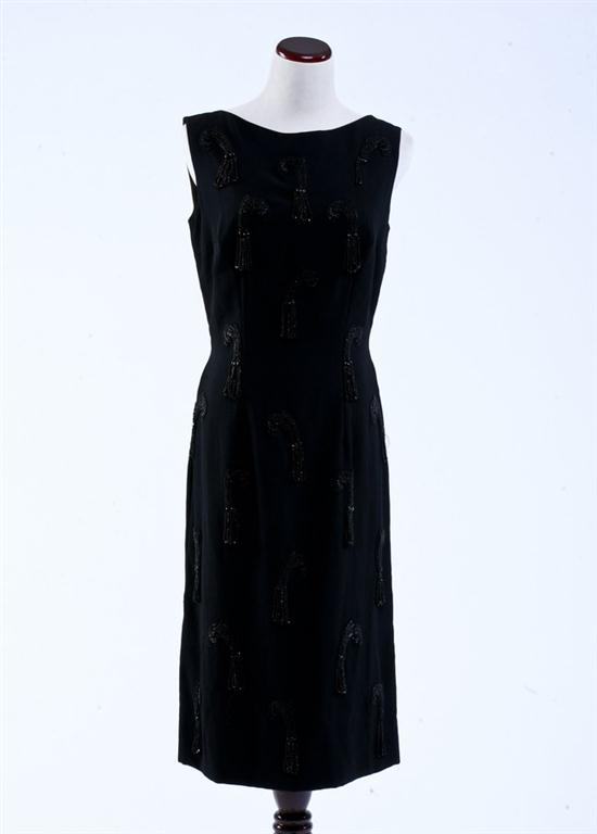 BLACK CREPE BEADED COCKTAIL DRESS