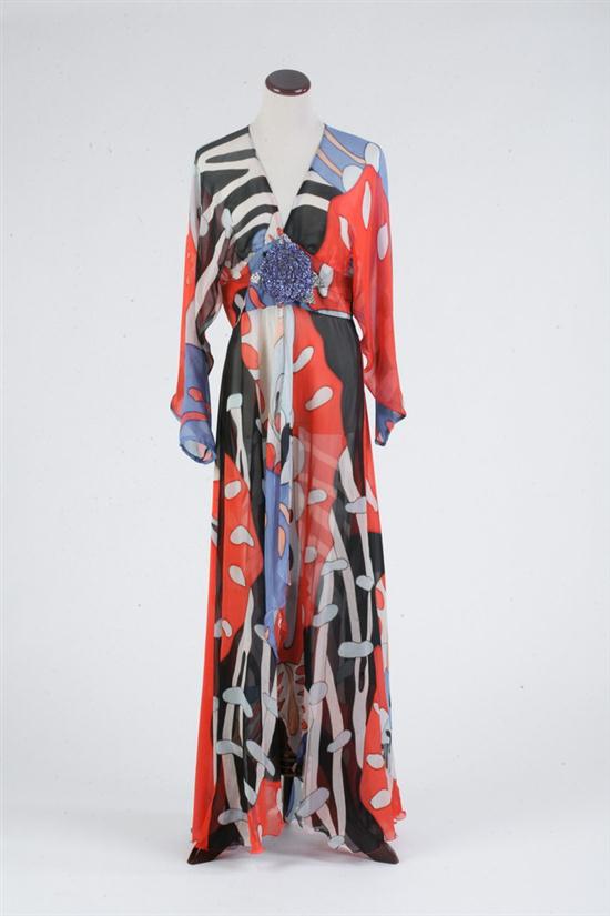 SHEER SILK RESORT DRESS. In polychrome