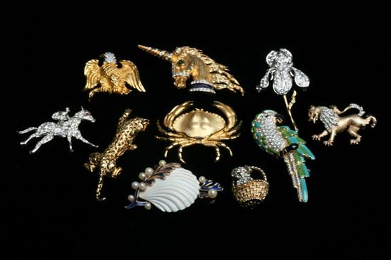 TEN SIGNED COSTUME JEWELRY PINS 16f6ab