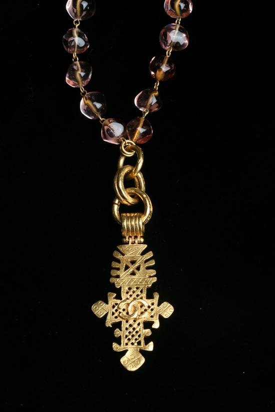 CHANEL PINK GLASS BEAD AND ETHIOPIAN-STYLE