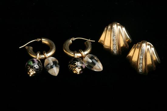 TWO PAIRS 14K YELLOW GOLD EARRINGS.