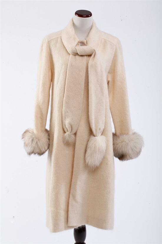 PIERRE CARDIN IVORY MOHAIR COAT WITH
