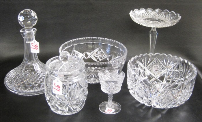 SIX ASSORTED CUT GLASS TABLEWARE  16f7a0