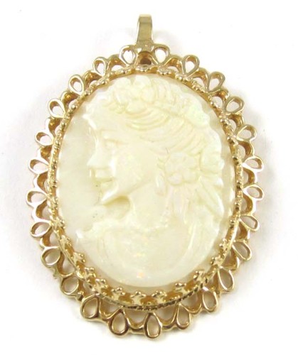 CARVED WHITE OPAL CAMEO PENDANT 16f842