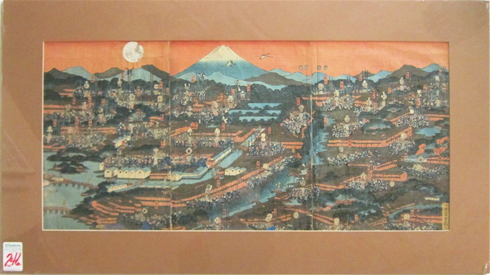 A JAPANESE COLOR WOODCUT in triptych