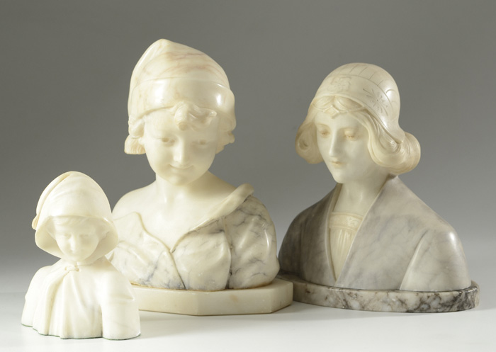 THREE ALABASTER SCULPTURES: each