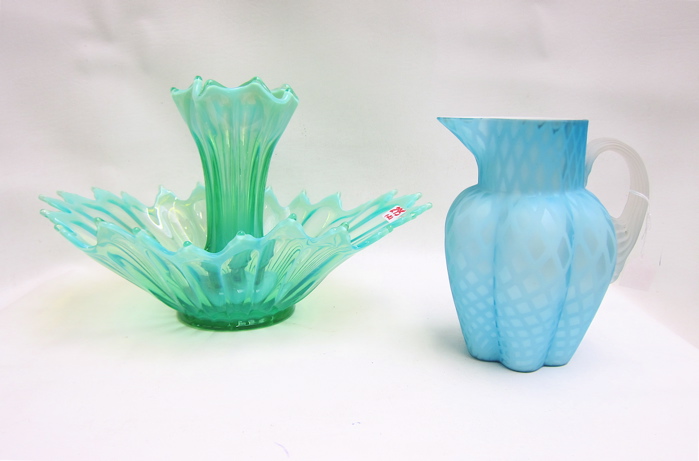 TWO ART GLASS PIECES: an opalescent