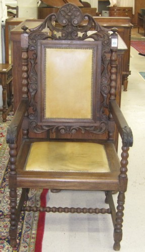 CARVED AND TURNED OAK ARMCHAIR