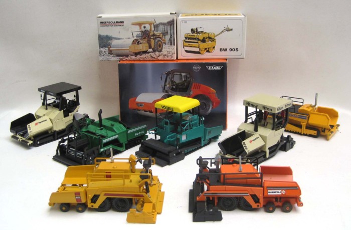 TEN DIECAST MODELS OF ROAD WORKING EQUIPMENT