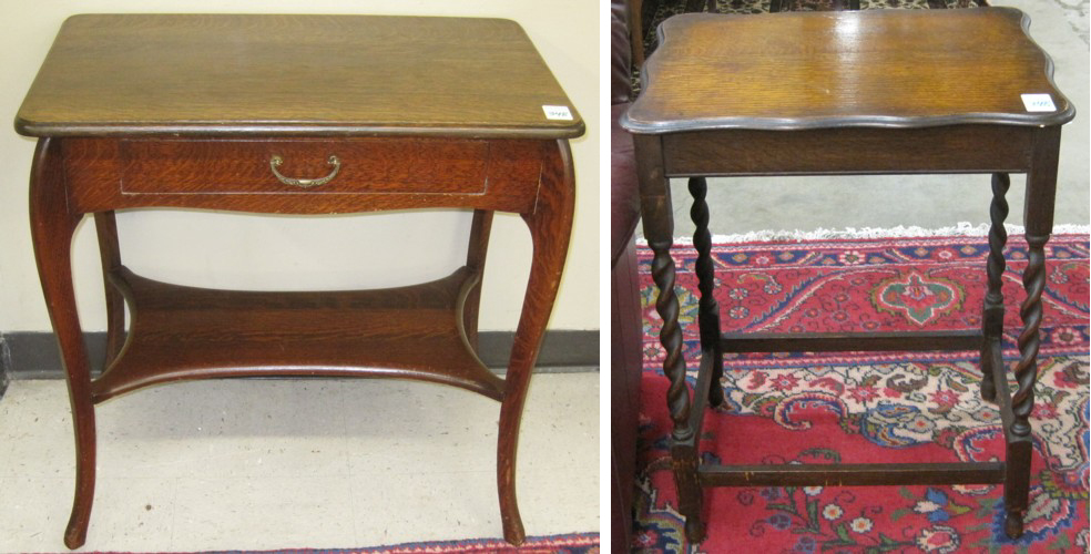 TWO SMALL RECTANGULAR OAK TABLES: