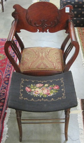 LATE VICTORIAN ARMCHAIR AND FOOTSTOOL