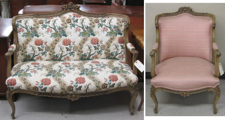 LOUIS XV STYLE SETTEE AND ARMCHAIR