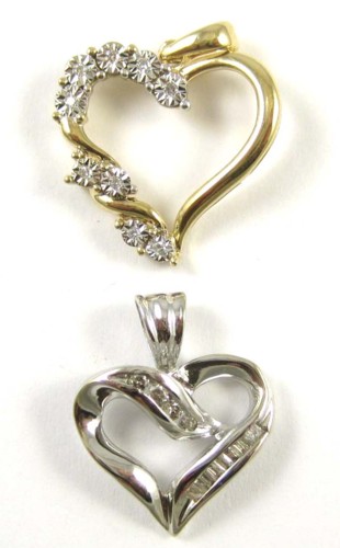 TWO DIAMOND HEART SHAPED PENDANTS