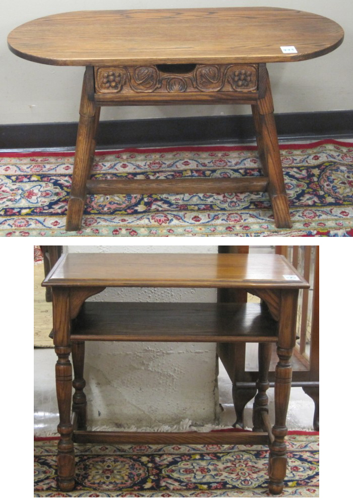 TWO CARVED FEUDAL OAK LIVING ROOM TABLES