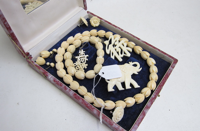 COLLECTION OF IVORY JEWELRY: carved