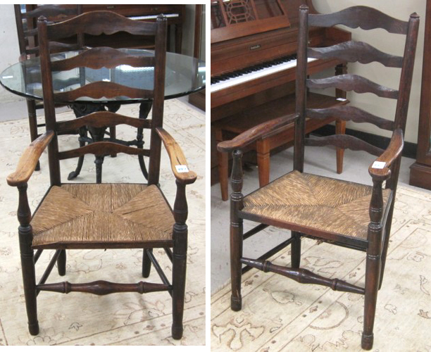A PAIR OF COUNTRY ELM LADDER BACK 16f955