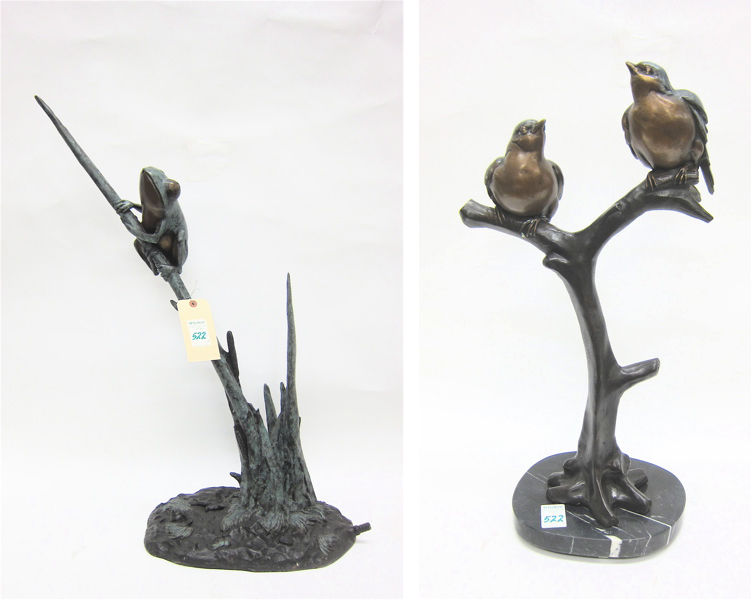 TWO PATINATED BRONZE WILDLIFE SCULPTURES: