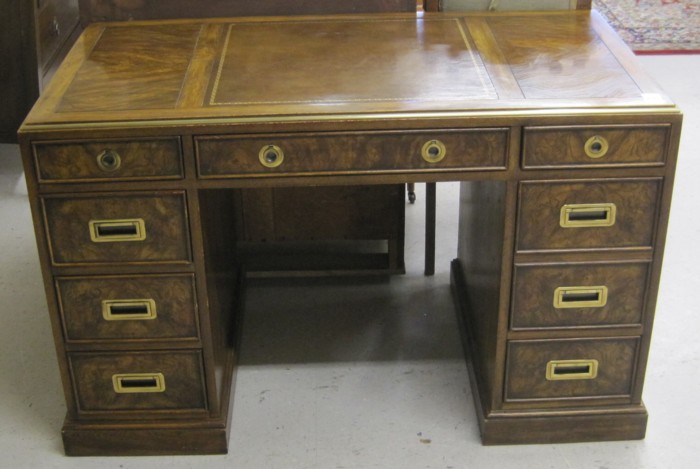 ASH AND BURL WALNUT DOUBLE-PEDESTAL