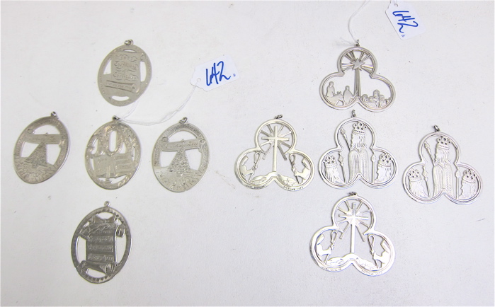 TEN STERLING SILVER CHRISTMAS ORNAMENTS