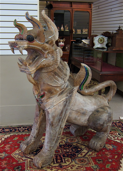 MONUMENTAL CARVED WOOD FOO LION