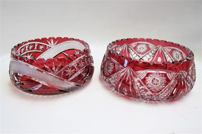 TWO GERMAN CUT AND COLORED CRYSTAL BOWLS