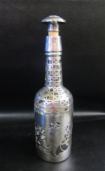 SILVER OVERLAY GLASS DECANTER clear
