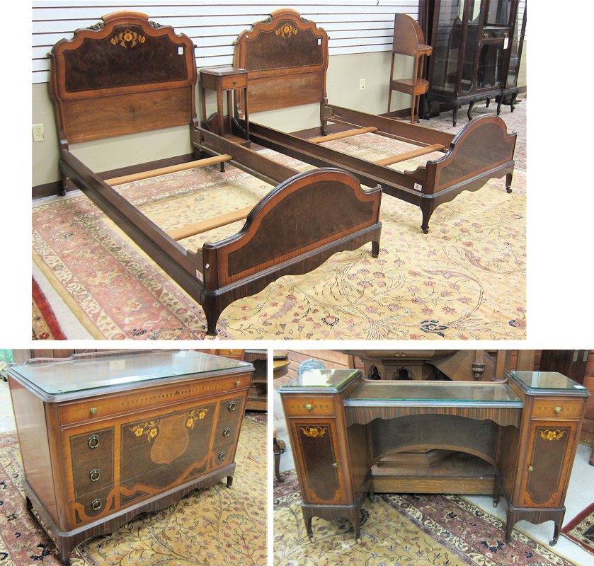 FIVE-PIECE INLAID BURL WALNUT AND