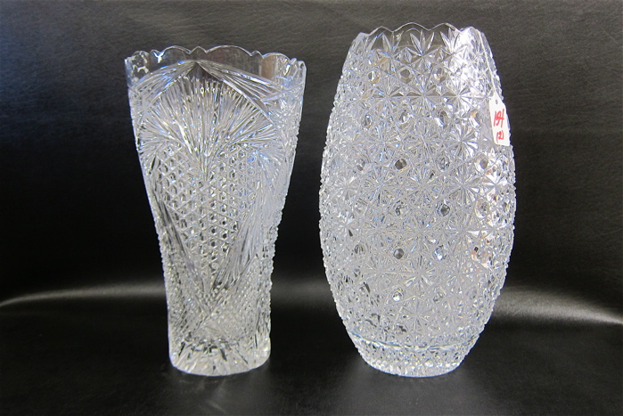 TWO HAND CUT AND ENGRAVED GLASS FLOWER
