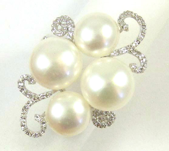 PEARL DIAMOND AND WHITE GOLD RING 14k